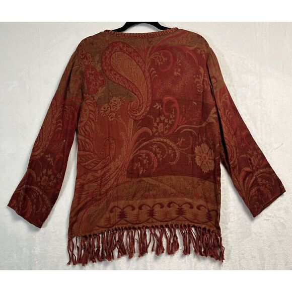 Chico’s Size 1 Oversized Pull Over Caftan Hippie Fringe Jacket - Picture 4 of 6